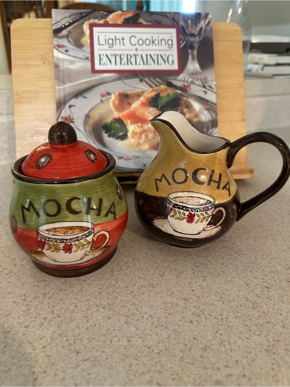 Vintage Ceramic Sugar & Creamer Set, Café Mocha Coffee Decor, y2k